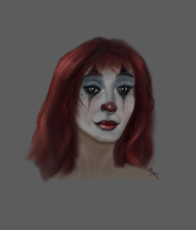Drawing of a woman with clown make up
