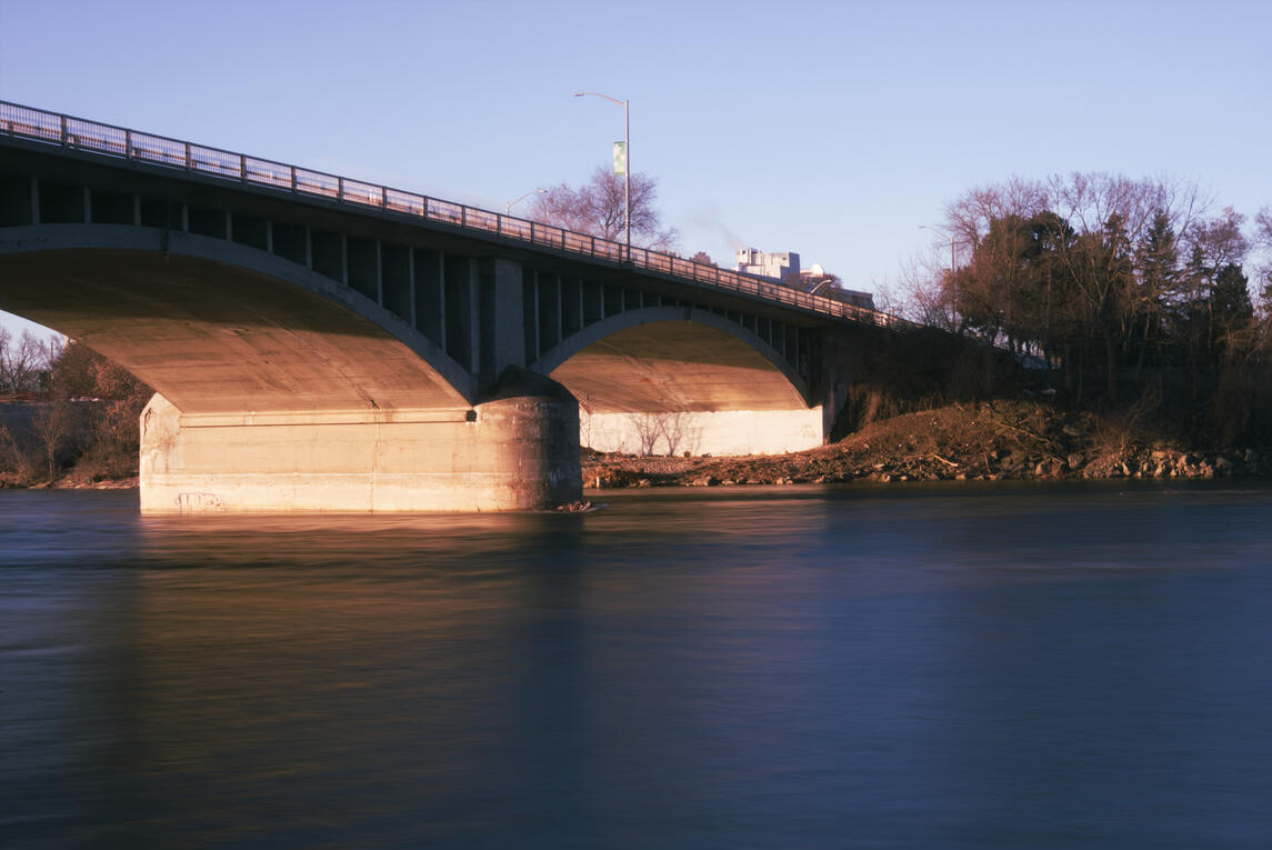 Lorne Bridge and the Grand River at Dusk