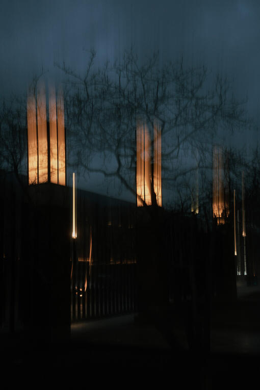 Surreal shot of lamp lights at night